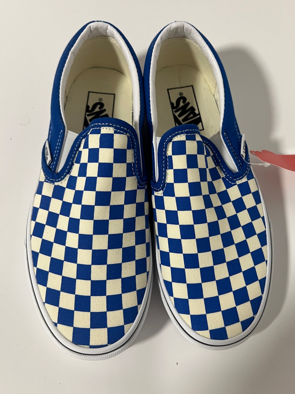 Vans Slip-On Checkerboard Sneakers in Blue and Cream